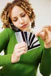 girl selecting credit cards