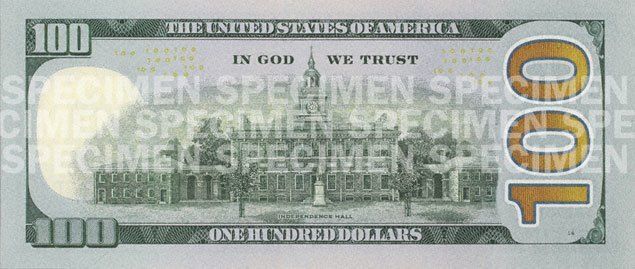 New $100 bill design - reverse